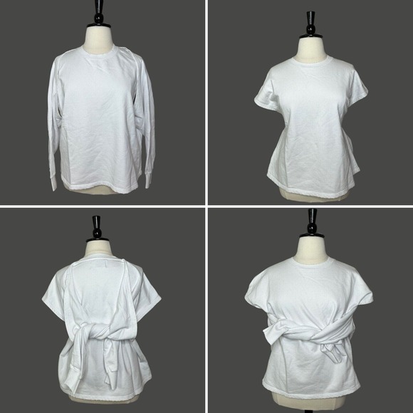 Sandrine Rose Convertible L/S S/S Distressed Sweatshirt White Women Medium NWT - Picture 1 of 14